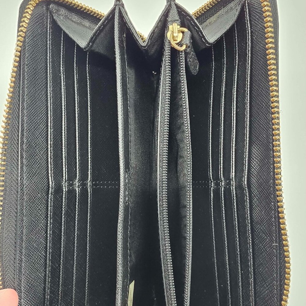 Coach Soho Black Leather Buckle Zip Around Accordion Wallet Gold Hardware - Picture 4 of 11